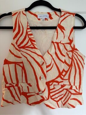 Lost + Wander Cream and Orange Abstract Linen Vest